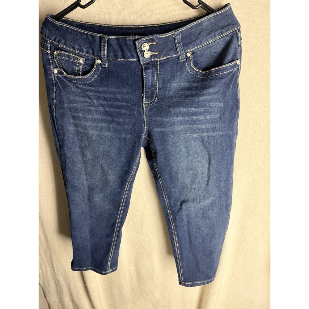 Earl Jean Capri Jeans Womens 12P Dark Wash Bling Embellished Crop Stretch Denim